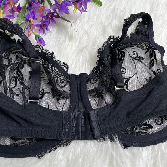 Soma Lace Black Size 38DDD - 38F Bra Underwire Sheer Mesh Embroidery - Picture 6 of 11